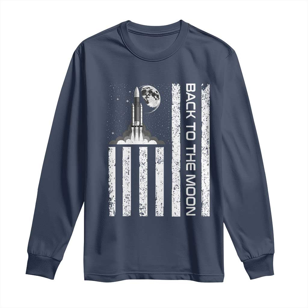 Patriotic American Pride Astronaut Lunar Mission Long Sleeve Shirt Back To The Moon TS12 Navy Print Your Wear