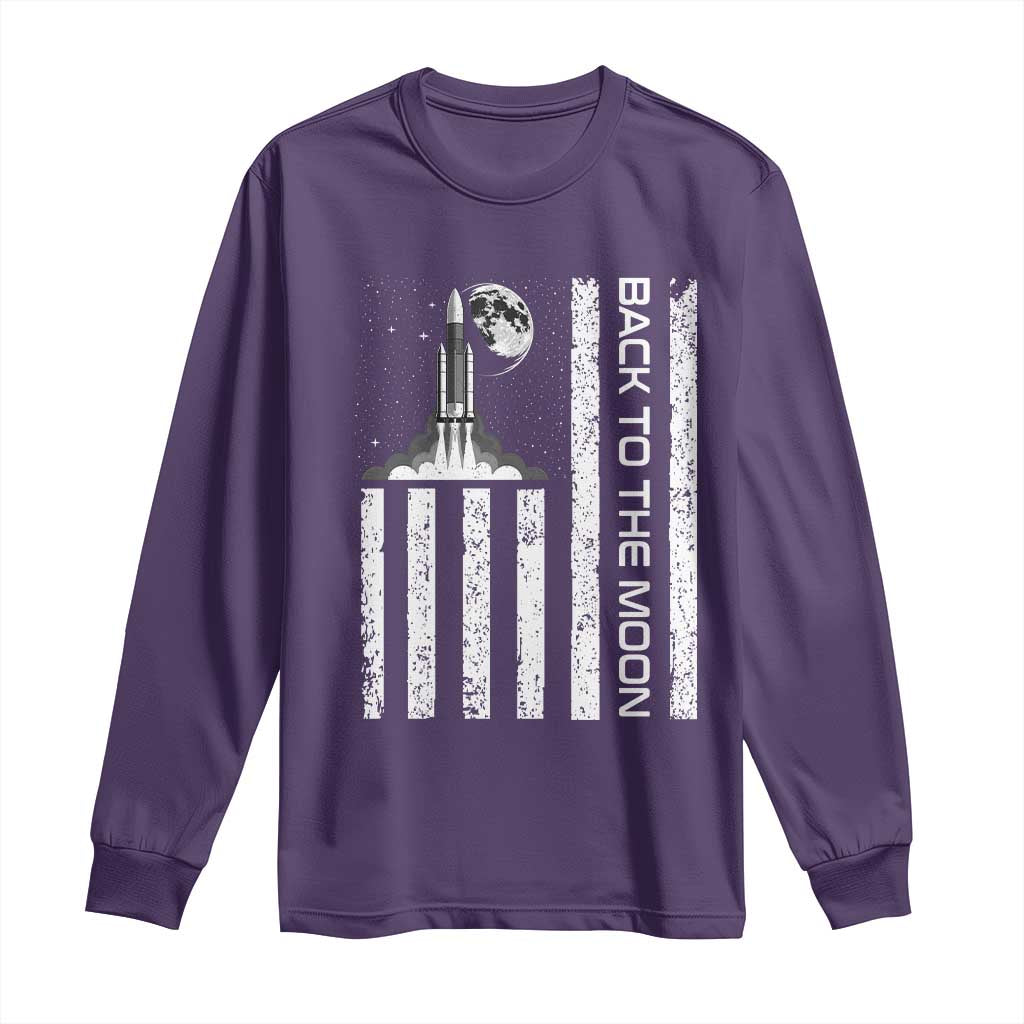 Patriotic American Pride Astronaut Lunar Mission Long Sleeve Shirt Back To The Moon TS12 Purple Print Your Wear