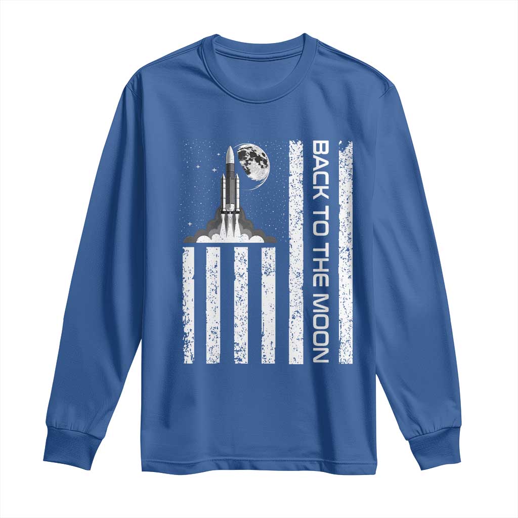 Patriotic American Pride Astronaut Lunar Mission Long Sleeve Shirt Back To The Moon TS12 Royal Blue Print Your Wear