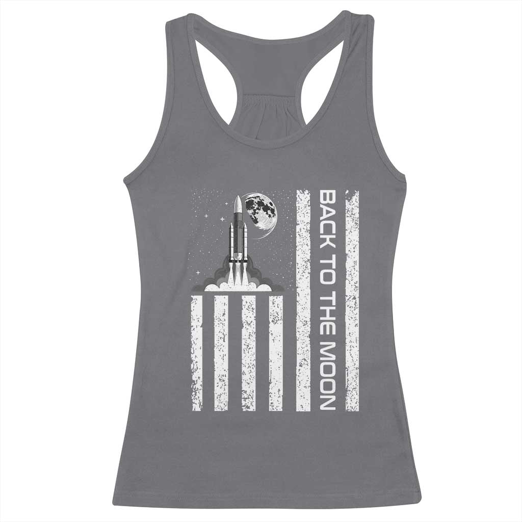 Patriotic American Pride Astronaut Lunar Mission Racerback Tank Top Back To The Moon TS12 Charcoal Print Your Wear