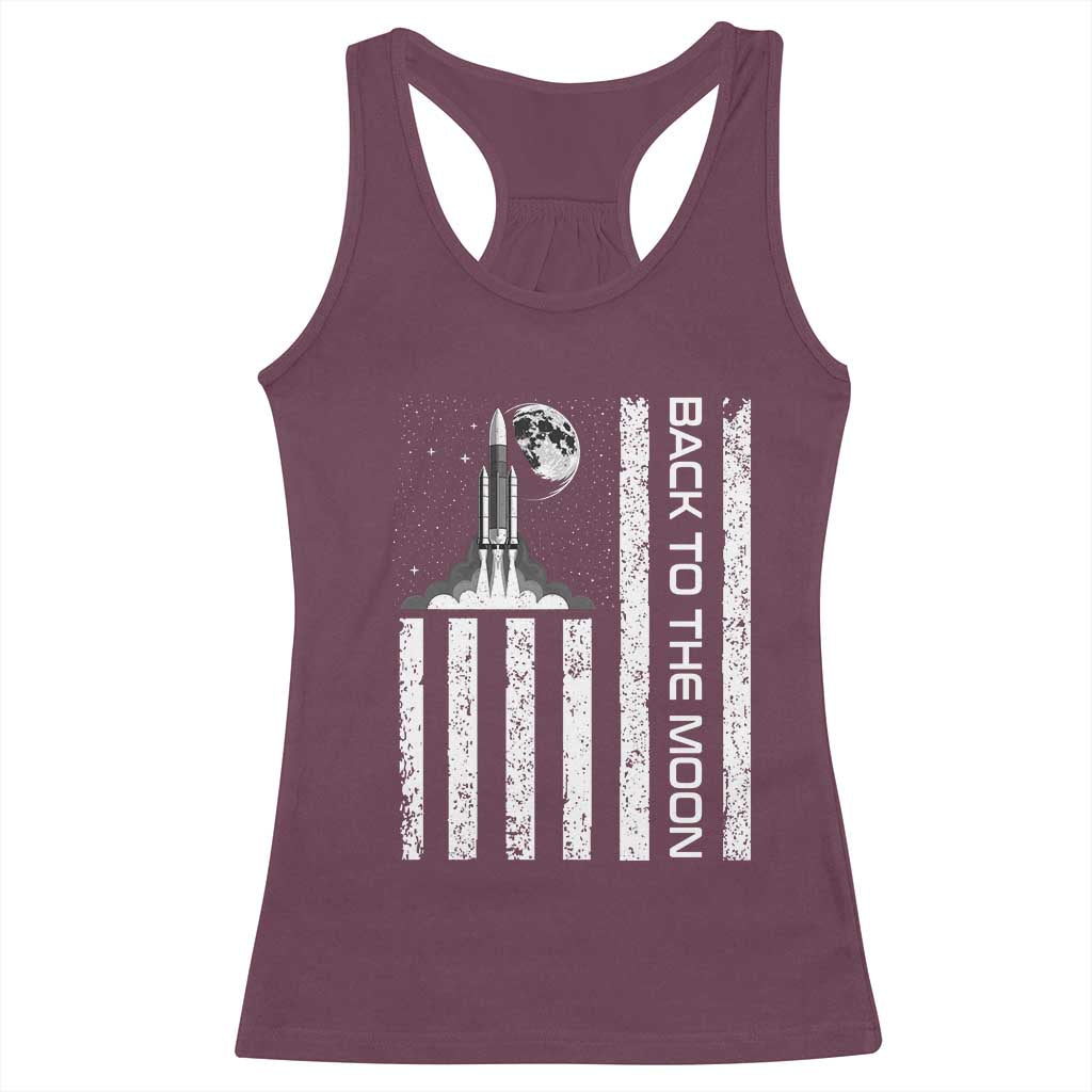 Patriotic American Pride Astronaut Lunar Mission Racerback Tank Top Back To The Moon TS12 Maroon Print Your Wear