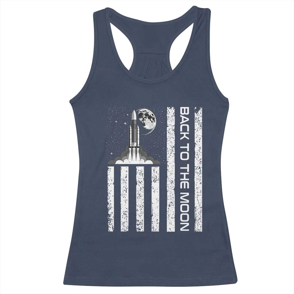 Patriotic American Pride Astronaut Lunar Mission Racerback Tank Top Back To The Moon TS12 Navy Print Your Wear
