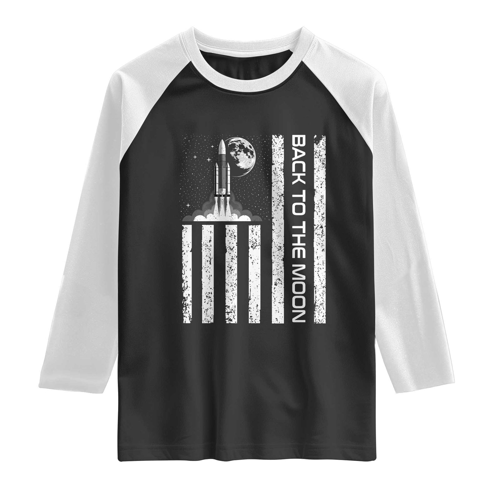 Patriotic American Pride Astronaut Lunar Mission Raglan Shirt Back To The Moon TS12 Black White Print Your Wear
