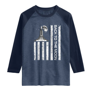 Patriotic American Pride Astronaut Lunar Mission Raglan Shirt Back To The Moon TS12 Heather Denim Navy Print Your Wear
