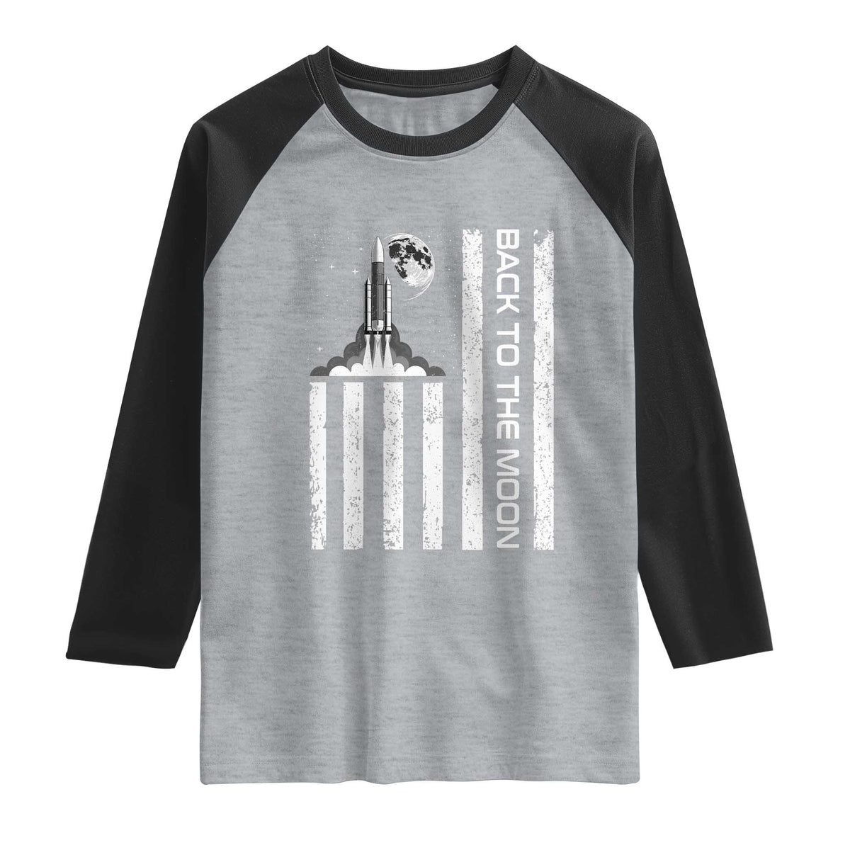 Patriotic American Pride Astronaut Lunar Mission Raglan Shirt Back To The Moon TS12 Heather Gray Black Print Your Wear