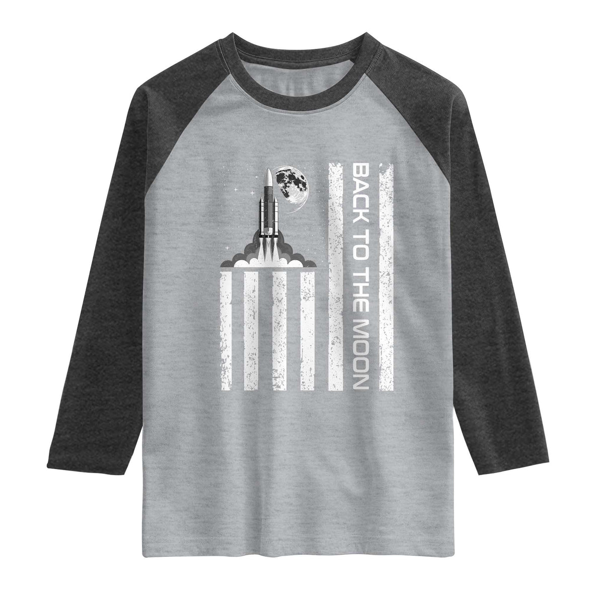 Patriotic American Pride Astronaut Lunar Mission Raglan Shirt Back To The Moon TS12 Heather Gray Heather Charcoal Print Your Wear