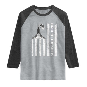 Patriotic American Pride Astronaut Lunar Mission Raglan Shirt Back To The Moon TS12 Heather Gray Heather Charcoal Print Your Wear