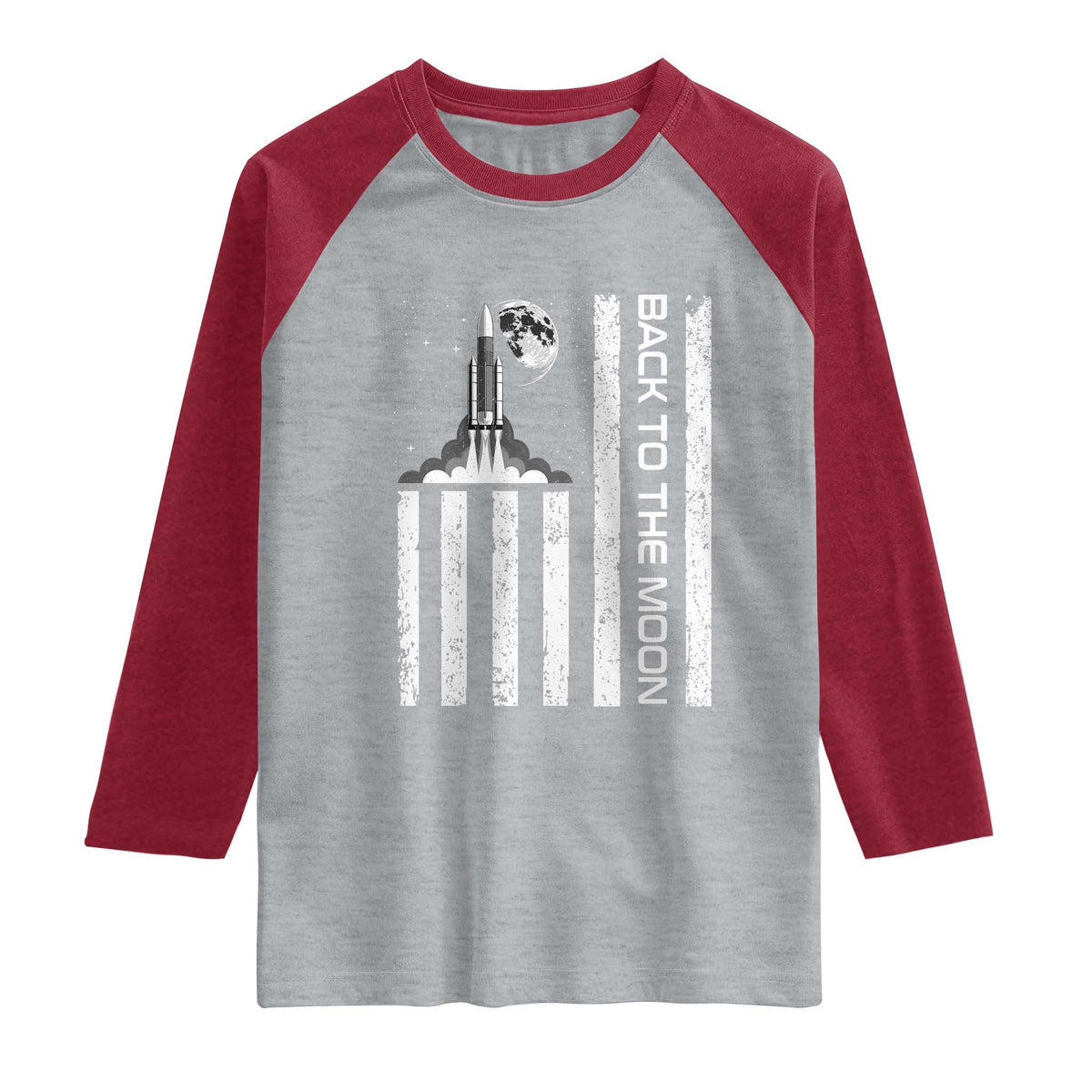 Patriotic American Pride Astronaut Lunar Mission Raglan Shirt Back To The Moon TS12 Heather Gray Heather Red Print Your Wear
