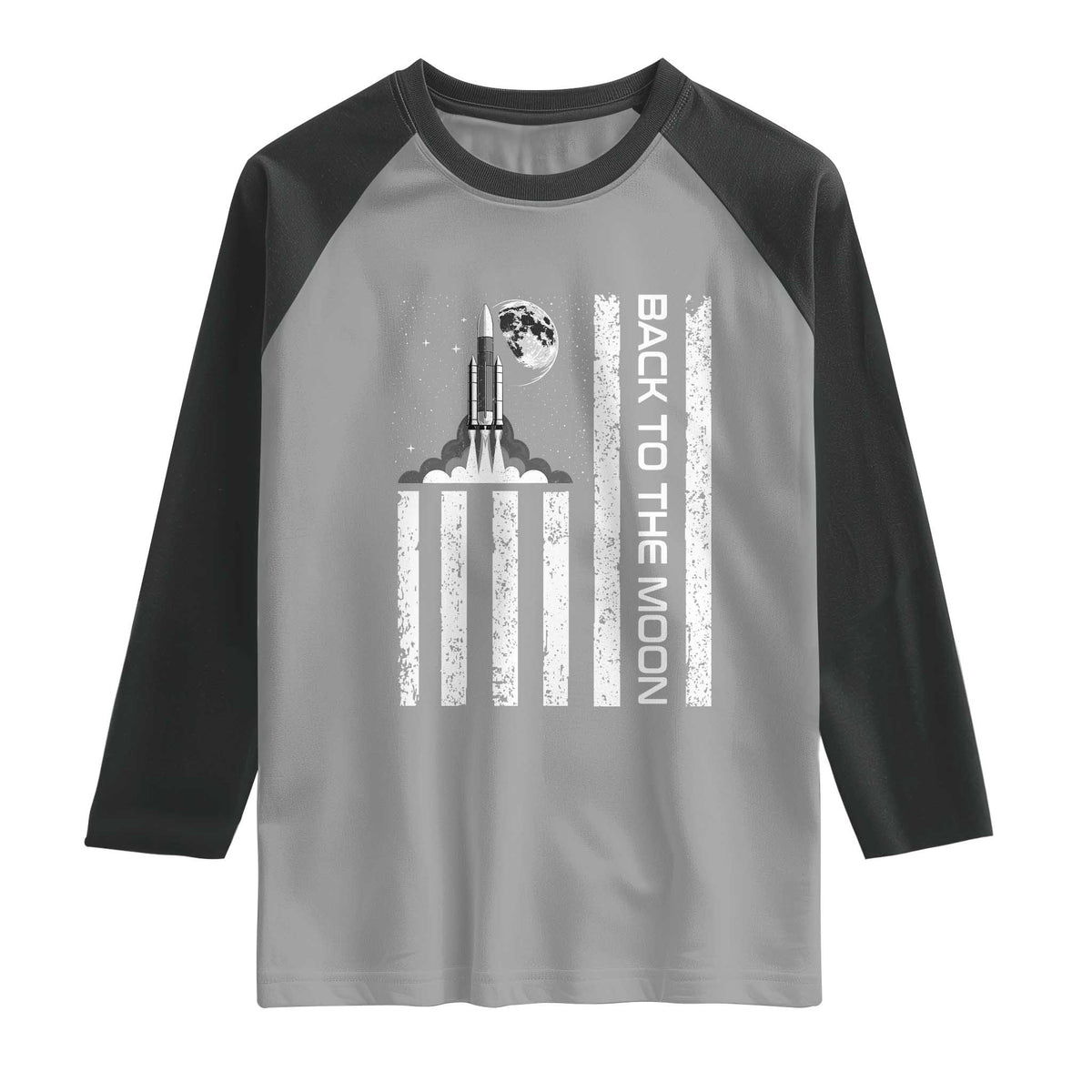 Patriotic American Pride Astronaut Lunar Mission Raglan Shirt Back To The Moon TS12 Sport Gray Black Print Your Wear