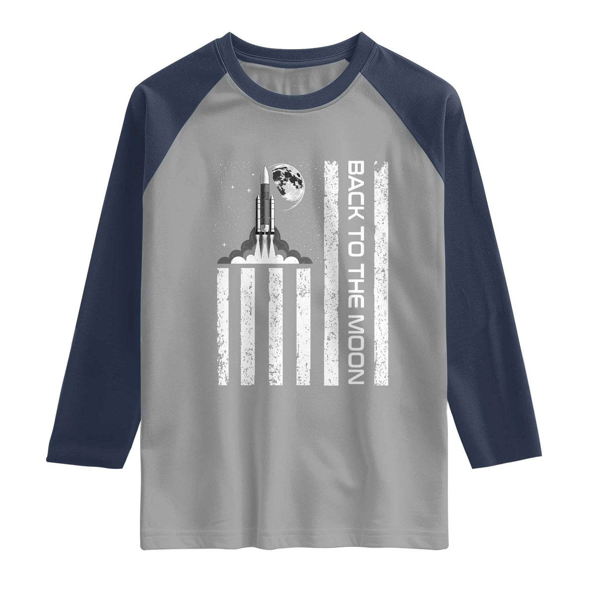 Patriotic American Pride Astronaut Lunar Mission Raglan Shirt Back To The Moon TS12 Sport Gray Navy Print Your Wear