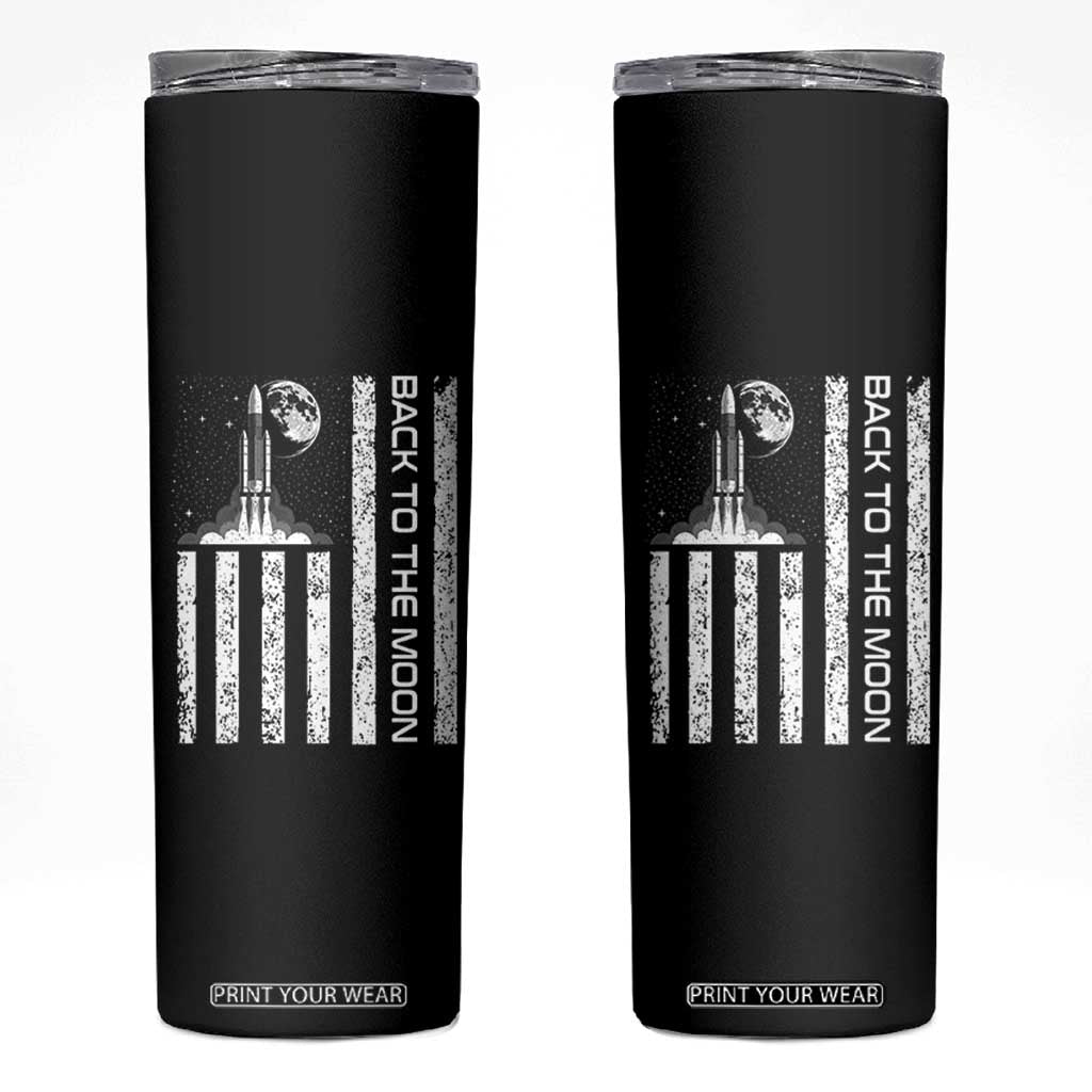 Patriotic American Pride Astronaut Lunar Mission Skinny Tumbler Back To The Moon TS12 Black Print Your Wear