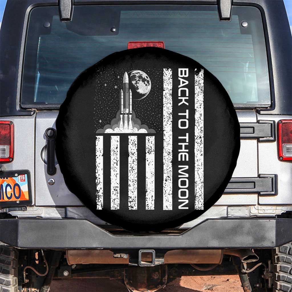 Patriotic American Pride Astronaut Lunar Mission Spare Tire Cover Back To The Moon TS12 No hole Black Print Your Wear