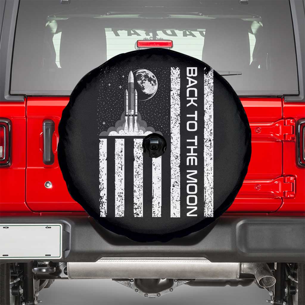 Patriotic American Pride Astronaut Lunar Mission Spare Tire Cover Back To The Moon TS12 Black Print Your Wear