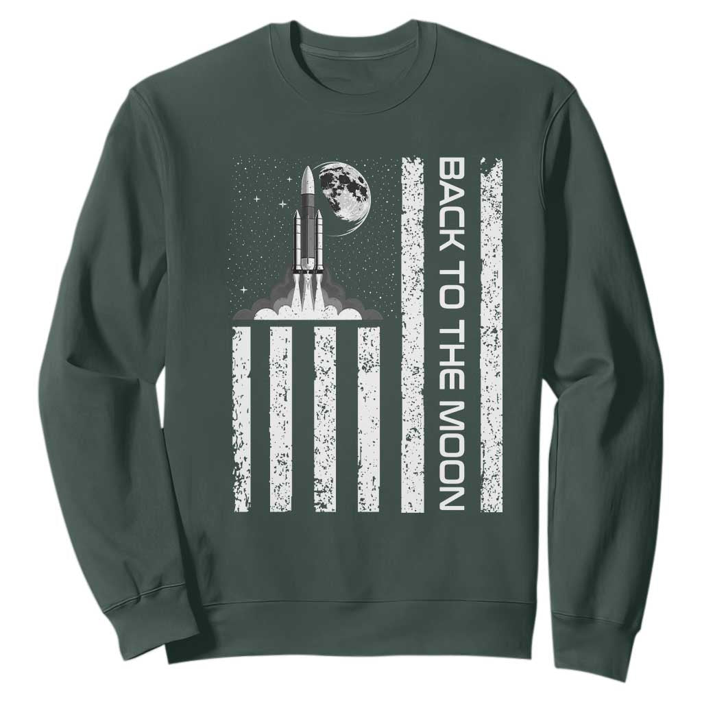 Patriotic American Pride Astronaut Lunar Mission Sweatshirt Back To The Moon TS12 Dark Forest Green Print Your Wear