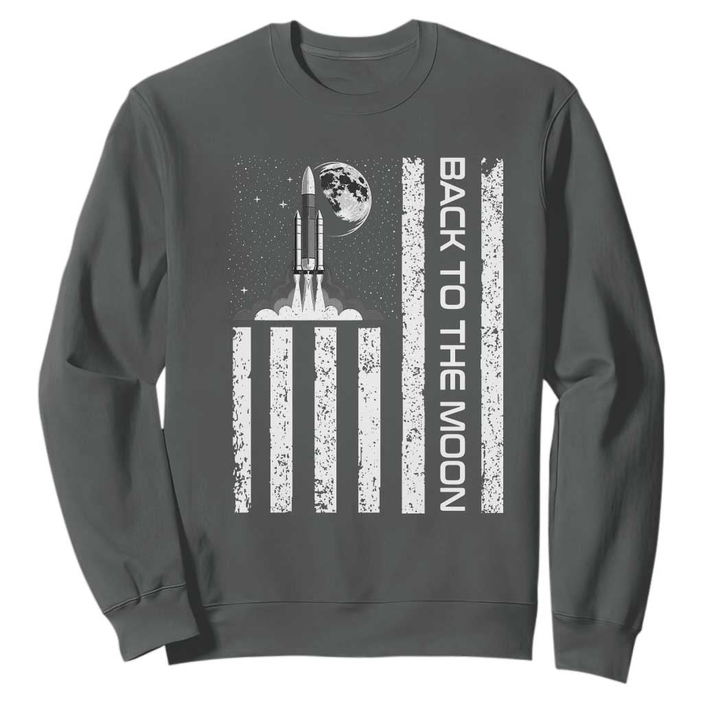 Patriotic American Pride Astronaut Lunar Mission Sweatshirt Back To The Moon TS12 Dark Heather Print Your Wear