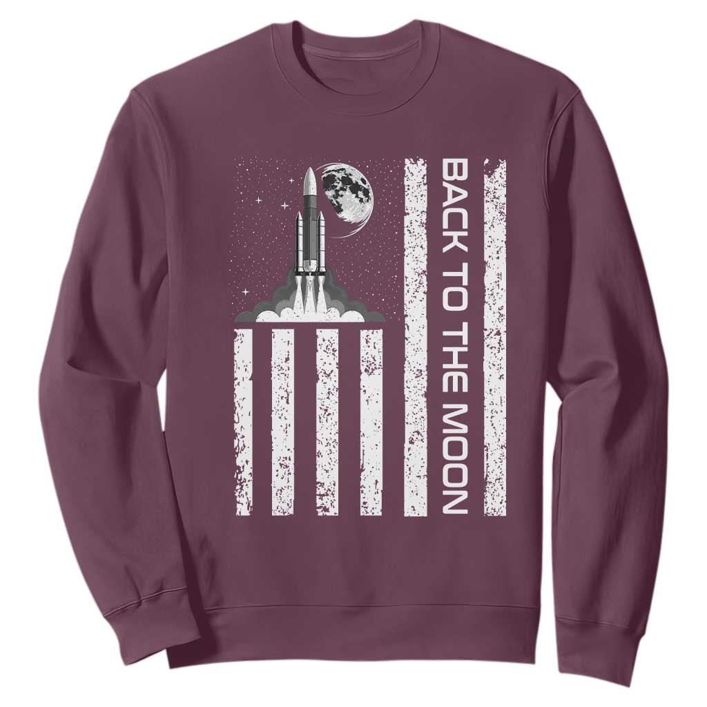 Patriotic American Pride Astronaut Lunar Mission Sweatshirt Back To The Moon TS12 Maroon Print Your Wear