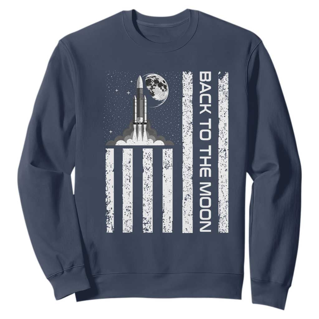 Patriotic American Pride Astronaut Lunar Mission Sweatshirt Back To The Moon TS12 Navy Print Your Wear