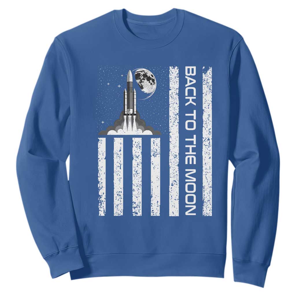 Patriotic American Pride Astronaut Lunar Mission Sweatshirt Back To The Moon TS12 Royal Blue Print Your Wear