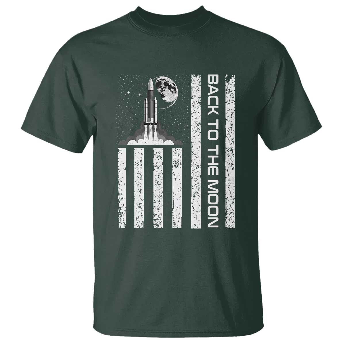 Patriotic American Pride Astronaut Lunar Mission T Shirt Back To The Moon TS12 Dark Forest Green Print Your Wear