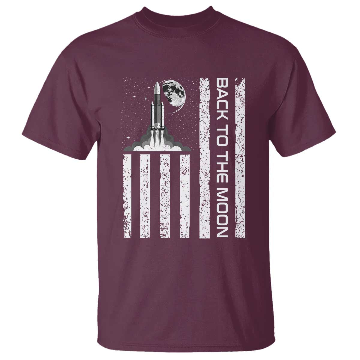 Patriotic American Pride Astronaut Lunar Mission T Shirt Back To The Moon TS12 Maroon Print Your Wear
