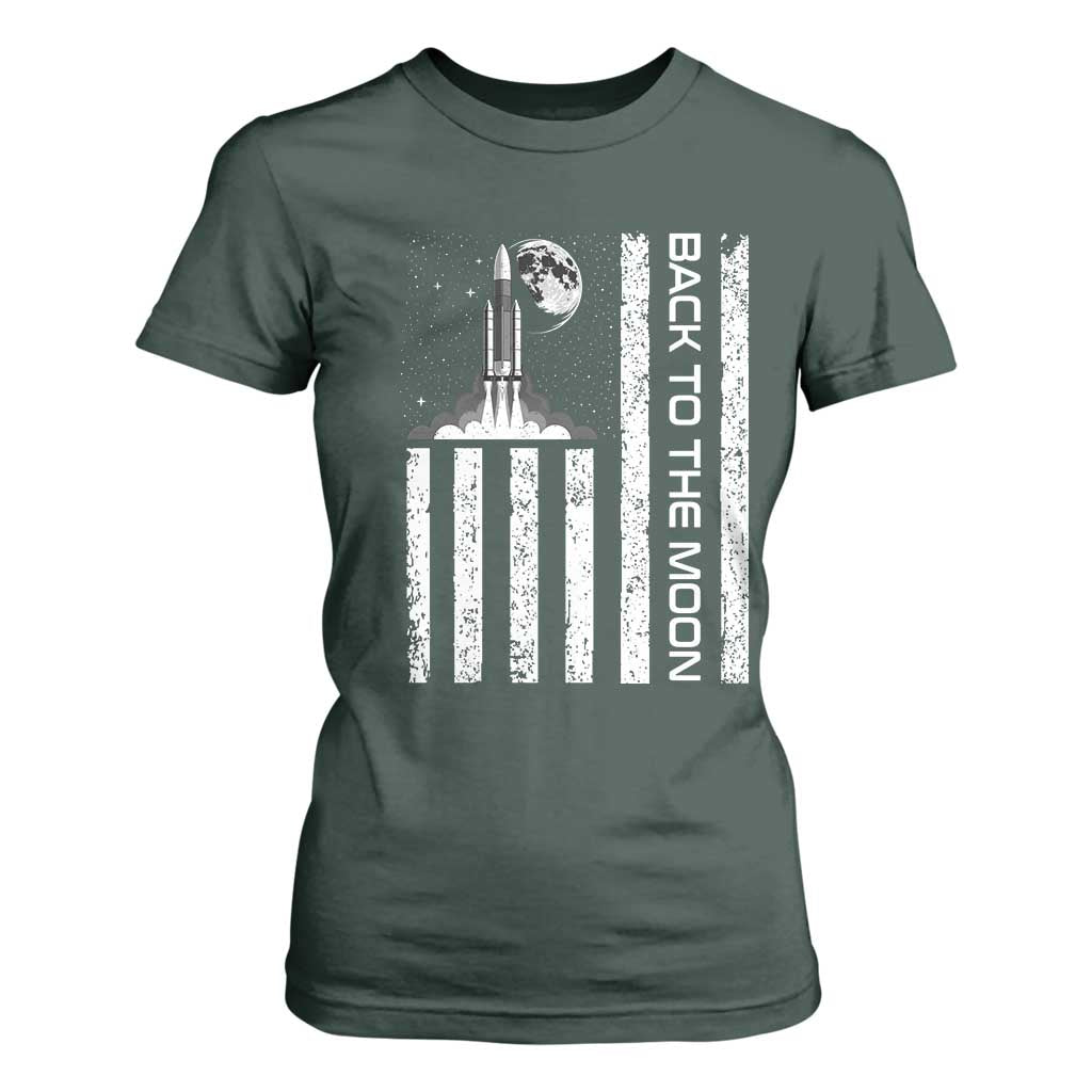 Patriotic American Pride Astronaut Lunar Mission T Shirt For Women Back To The Moon TS12 Dark Forest Green Print Your Wear