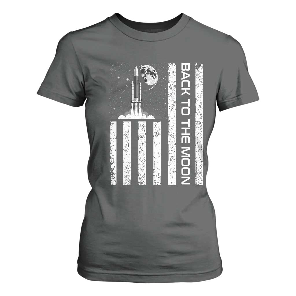 Patriotic American Pride Astronaut Lunar Mission T Shirt For Women Back To The Moon TS12 Dark Heather Print Your Wear