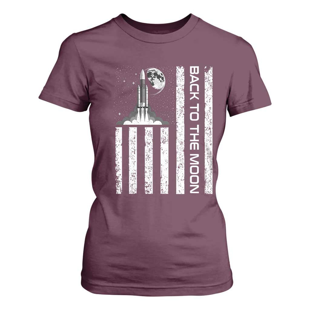 Patriotic American Pride Astronaut Lunar Mission T Shirt For Women Back To The Moon TS12 Maroon Print Your Wear