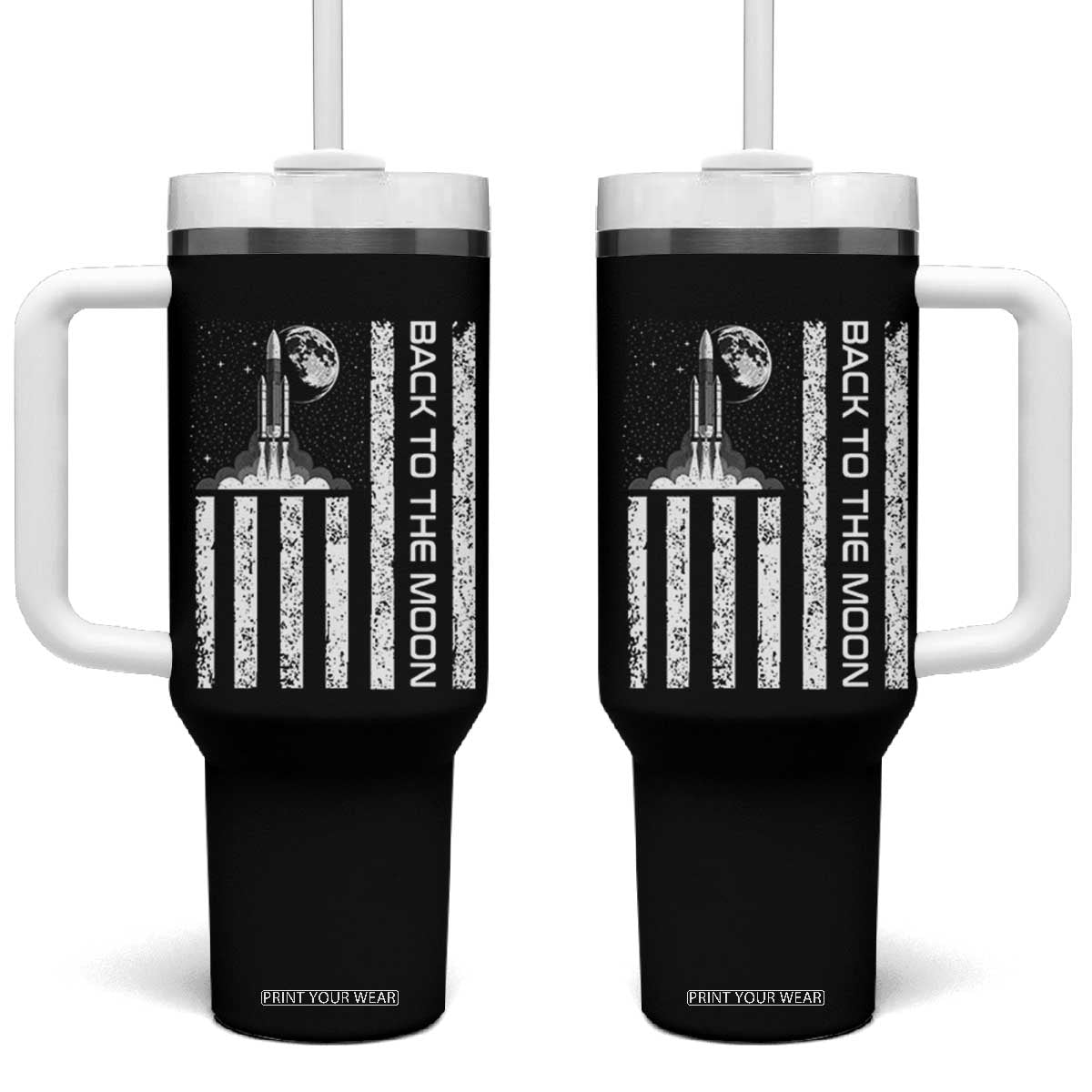 Patriotic American Pride Astronaut Lunar Mission Tumbler With Handle Back To The Moon TS12 One Size: 40 oz Black Print Your Wear