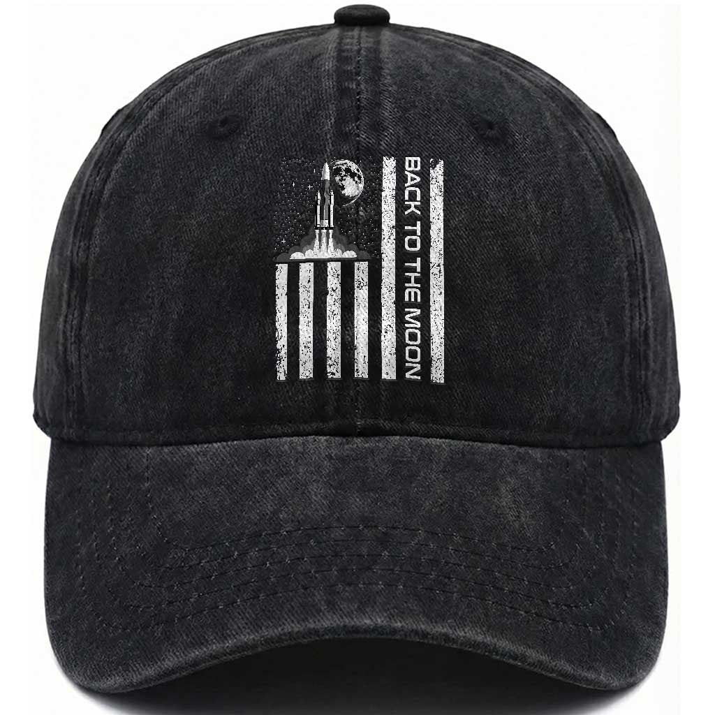 Patriotic American Pride Astronaut Lunar Mission Washed Cotton Baseball Cap Back To The Moon TS12 Print Your Wear