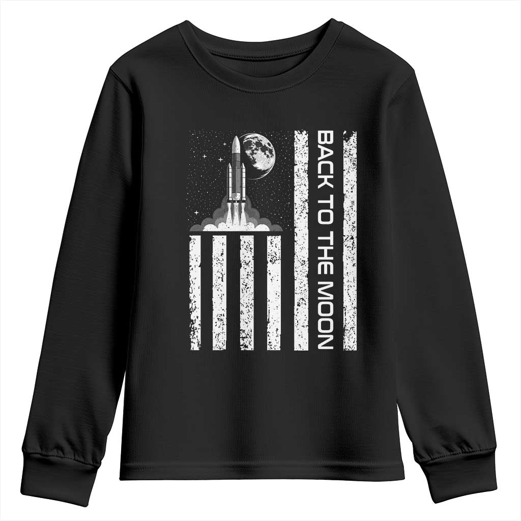 Patriotic American Pride Astronaut Lunar Mission Youth Sweatshirt Back To The Moon TS12 Black Print Your Wear