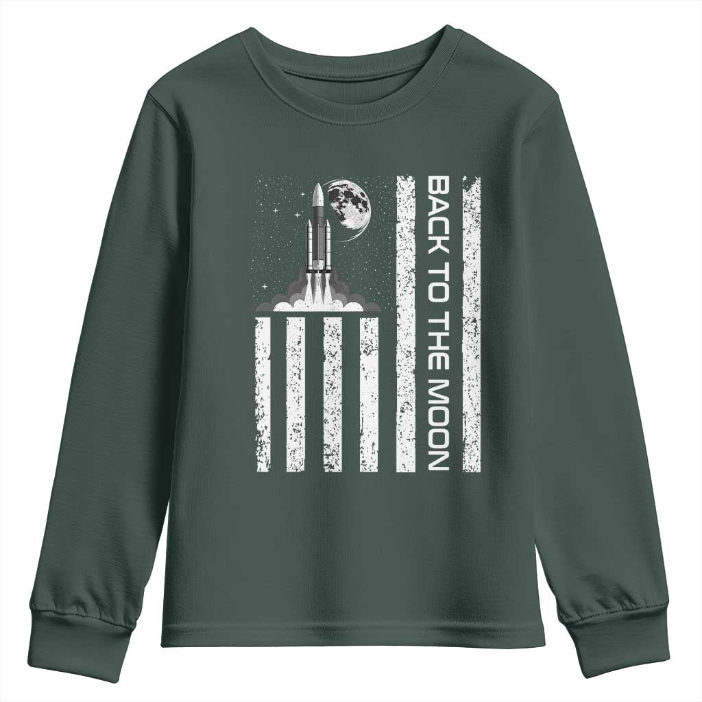 Patriotic American Pride Astronaut Lunar Mission Youth Sweatshirt Back To The Moon TS12 Dark Forest Green Print Your Wear