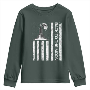 Patriotic American Pride Astronaut Lunar Mission Youth Sweatshirt Back To The Moon TS12 Dark Forest Green Print Your Wear