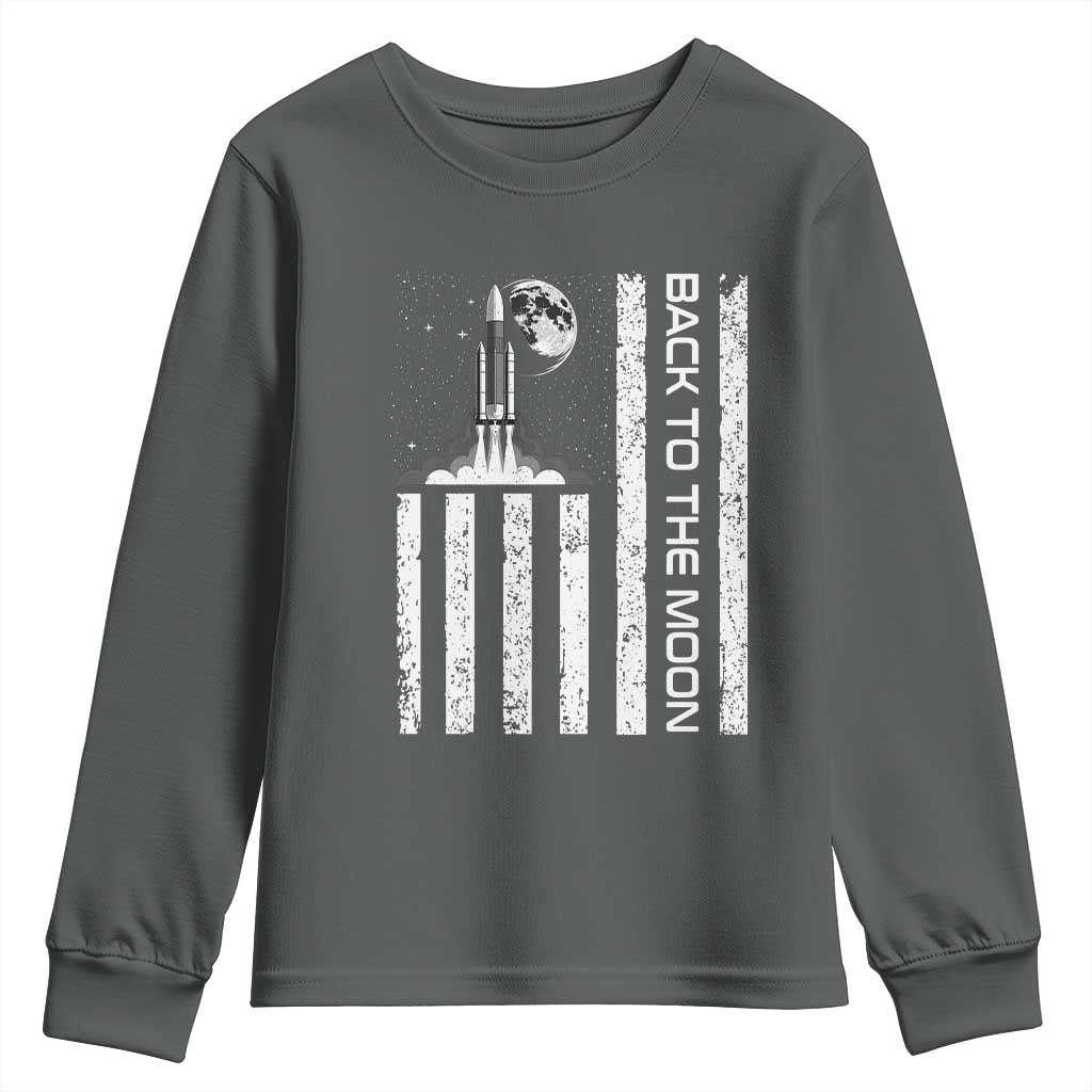 Patriotic American Pride Astronaut Lunar Mission Youth Sweatshirt Back To The Moon TS12 Dark Heather Print Your Wear