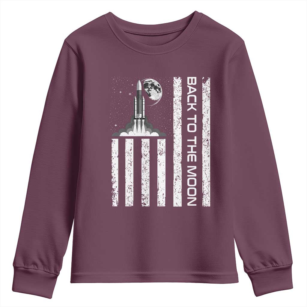 Patriotic American Pride Astronaut Lunar Mission Youth Sweatshirt Back To The Moon TS12 Maroon Print Your Wear