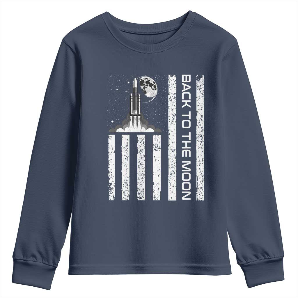 Patriotic American Pride Astronaut Lunar Mission Youth Sweatshirt Back To The Moon TS12 Navy Print Your Wear