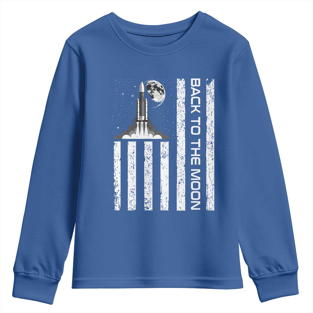 Patriotic American Pride Astronaut Lunar Mission Youth Sweatshirt Back To The Moon TS12 Royal Blue Print Your Wear