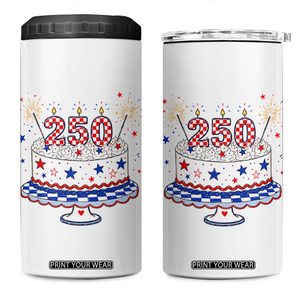 USA 250th Anniversary Birthday Cake Party Gift 4 in 1 Can Cooler Tumbler TS12 One Size: 16 oz White Print Your Wear
