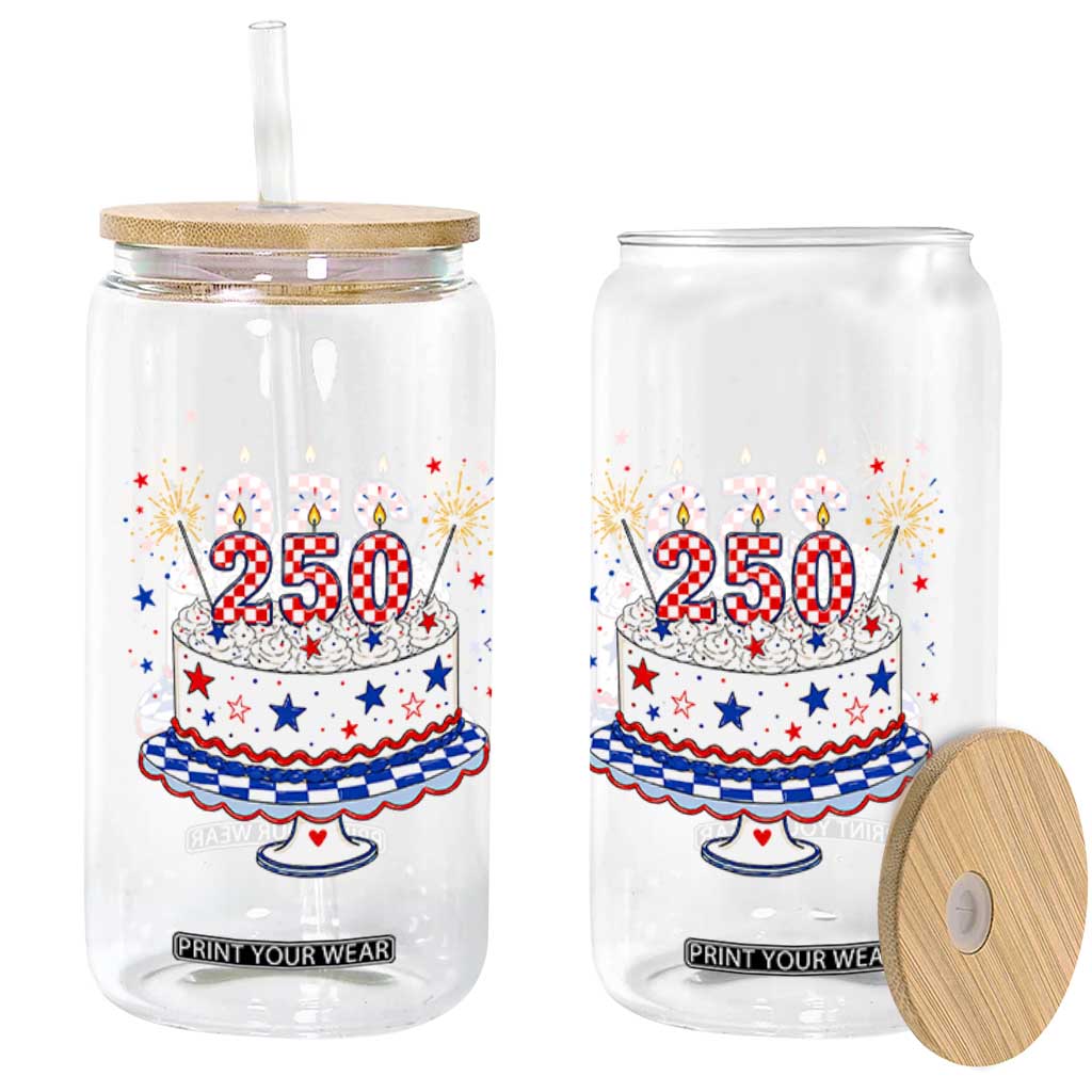 USA 250th Anniversary Birthday Cake Party Gift Glass Can