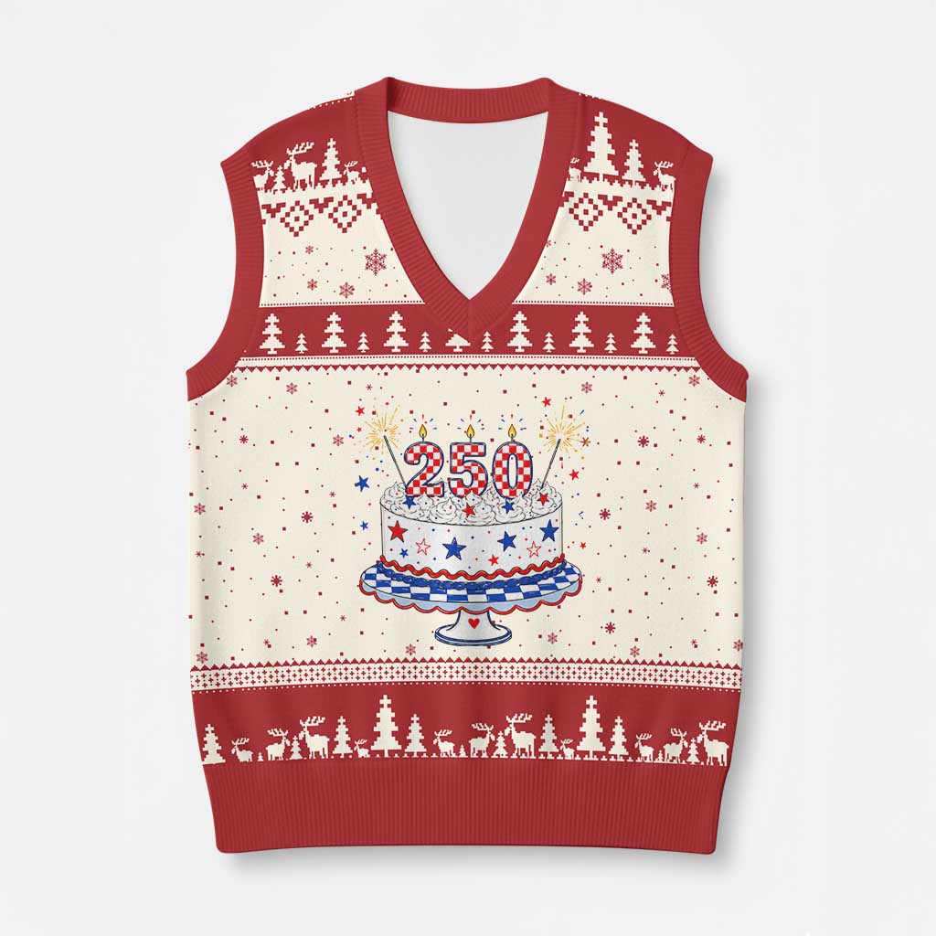 USA 250th Anniversary Birthday Cake Party Gift V-Neck Knit Sweater Vest