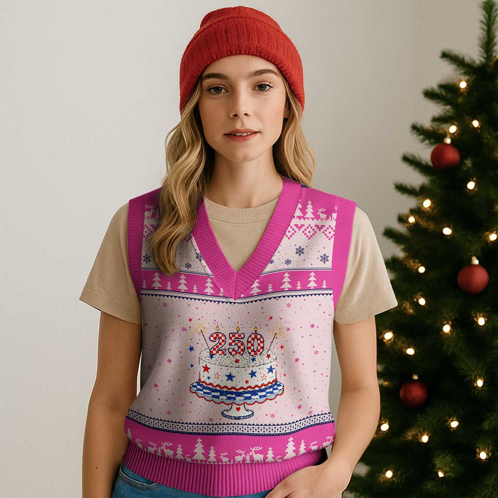 USA 250th Anniversary Birthday Cake Party Gift V-Neck Knit Sweater Vest