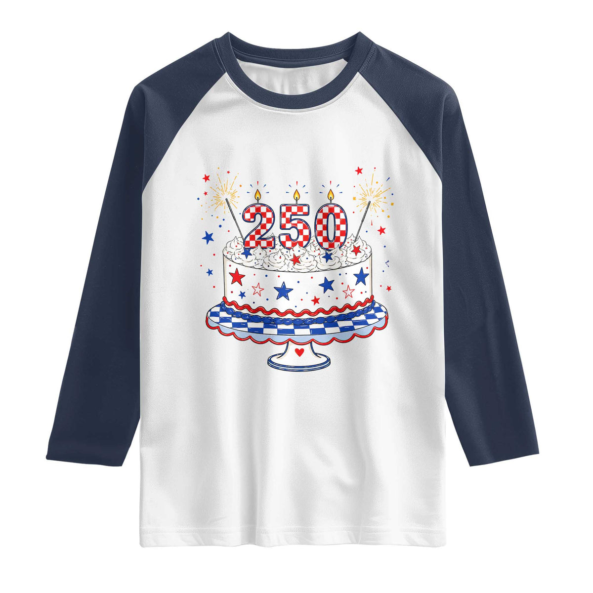 USA 250th Anniversary Birthday Cake Party Gift Raglan Shirt