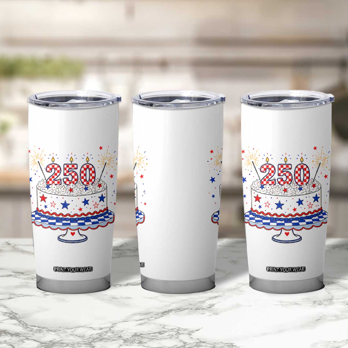USA 250th Anniversary Birthday Cake Party Gift Tumbler Cup