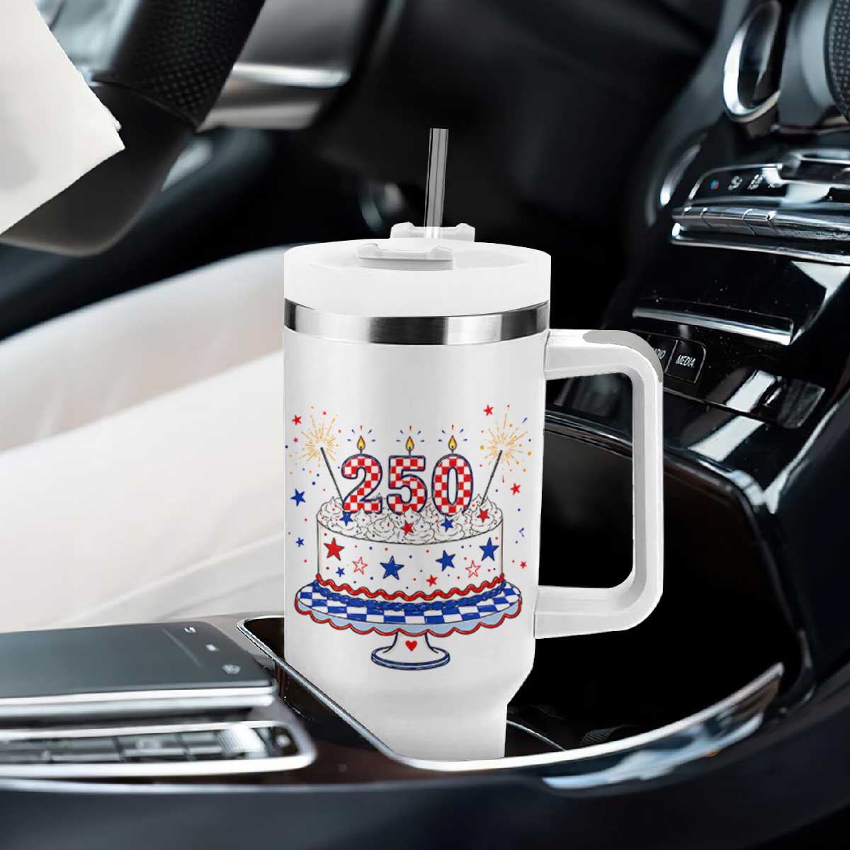 USA 250th Anniversary Birthday Cake Party Gift Tumbler With Handle