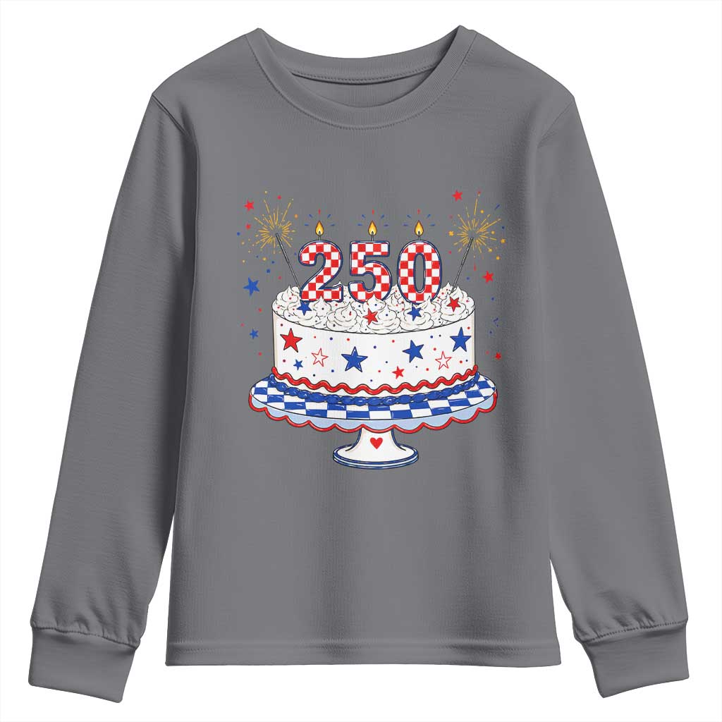 USA 250th Anniversary Birthday Cake Party Gift Youth Sweatshirt TS12 Charcoal Print Your Wear