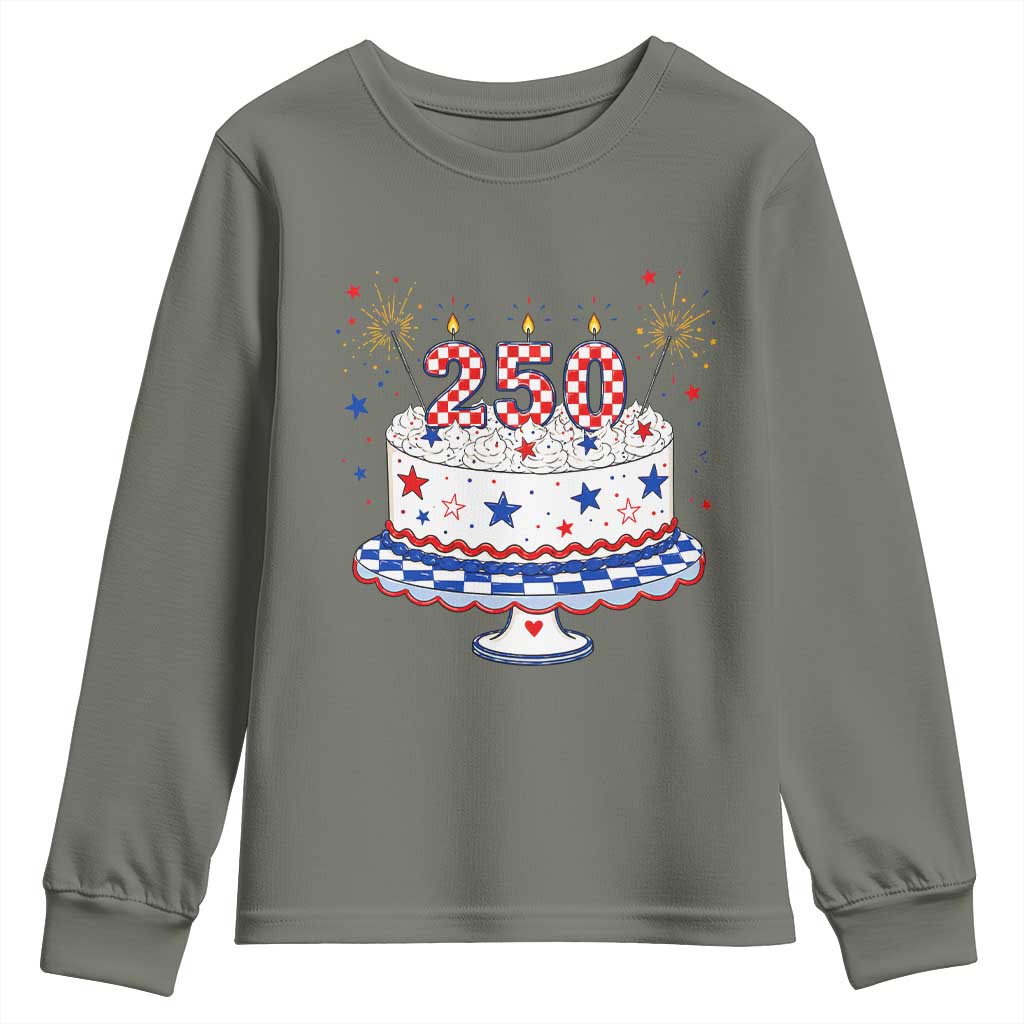 USA 250th Anniversary Birthday Cake Party Gift Youth Sweatshirt TS12 Military Green Print Your Wear
