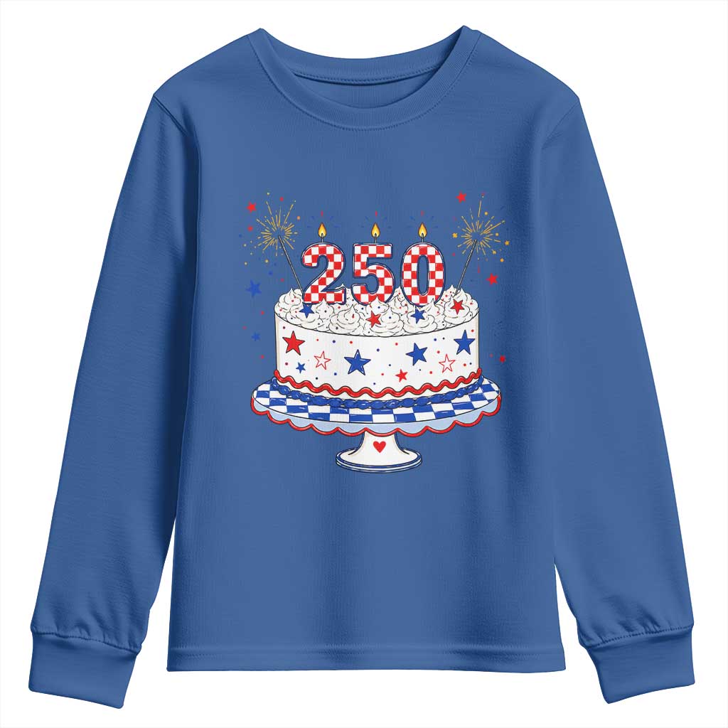 USA 250th Anniversary Birthday Cake Party Gift Youth Sweatshirt TS12 Royal Blue Print Your Wear