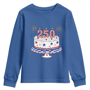 USA 250th Anniversary Birthday Cake Party Gift Youth Sweatshirt TS12 Royal Blue Print Your Wear