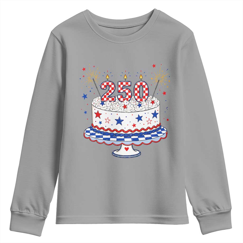 USA 250th Anniversary Birthday Cake Party Gift Youth Sweatshirt TS12 Sport Gray Print Your Wear