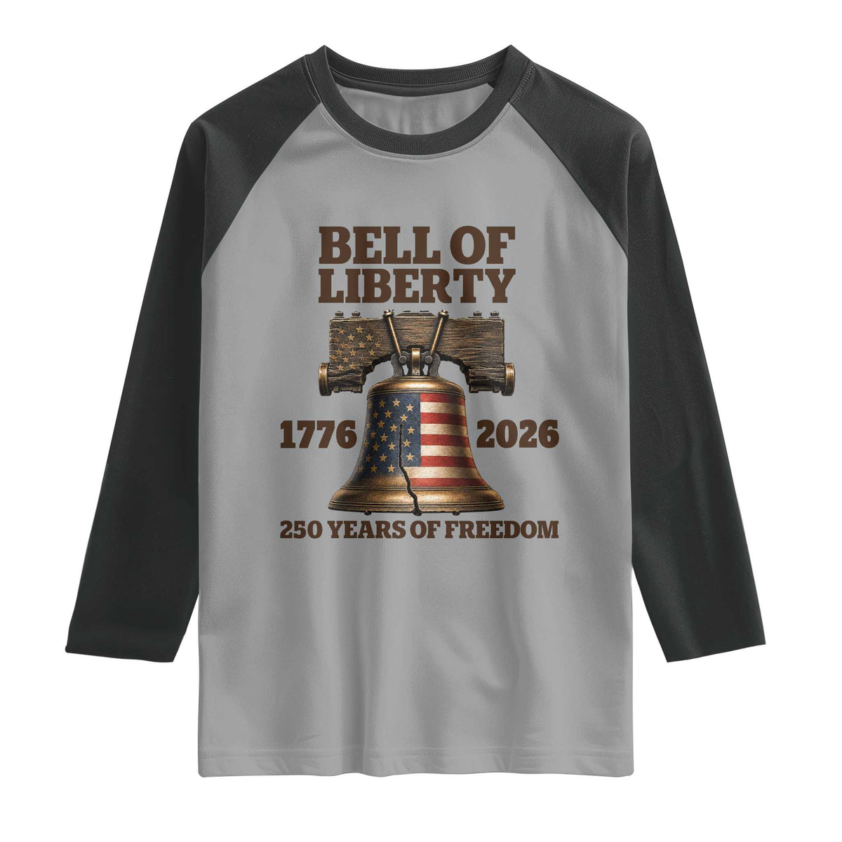Liberty Bell 250th Anniversary Raglan Shirt American Pride Gift TS12 XS Sport Gray Black Print Your Wear