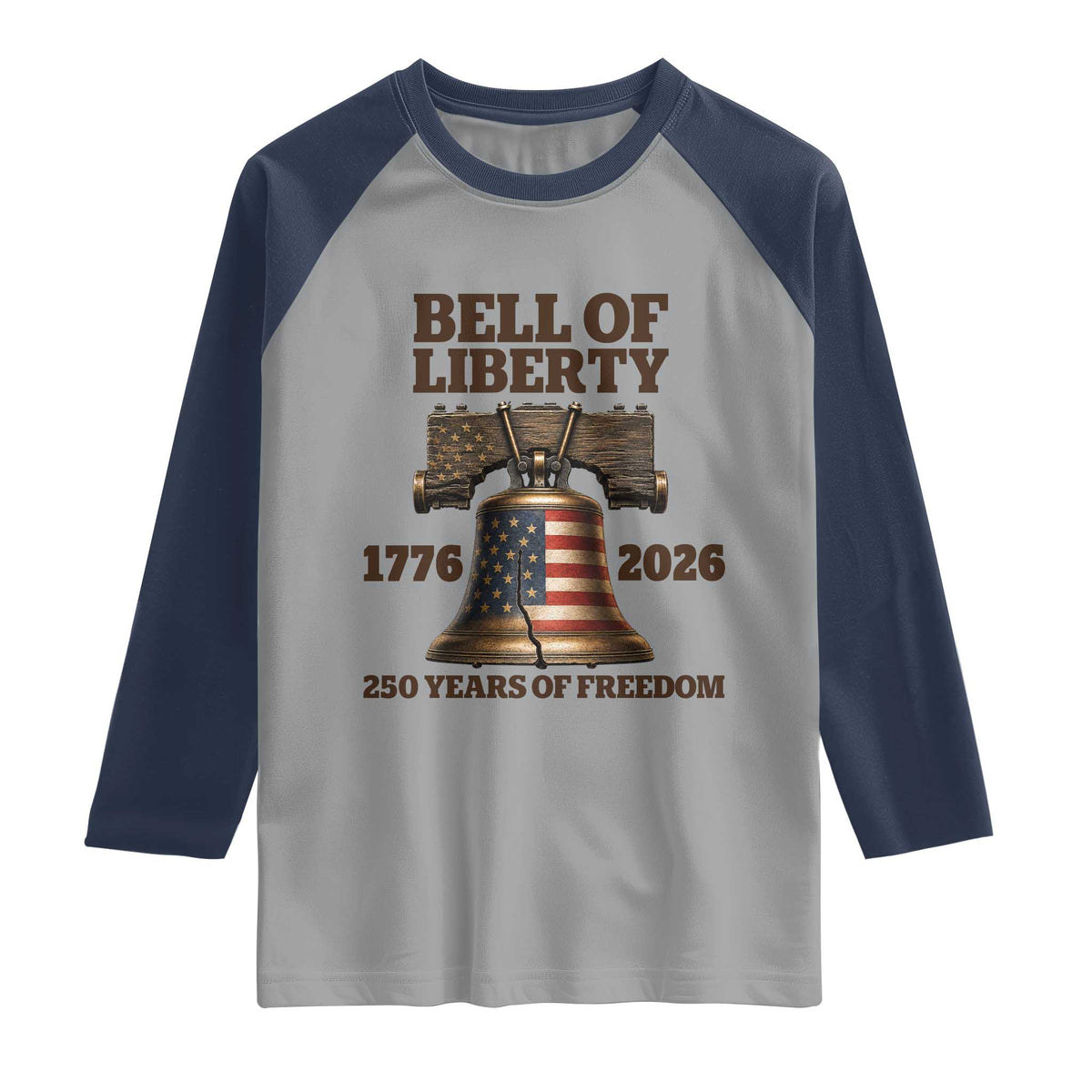 Liberty Bell 250th Anniversary Raglan Shirt American Pride Gift TS12 Sport Gray Navy Print Your Wear